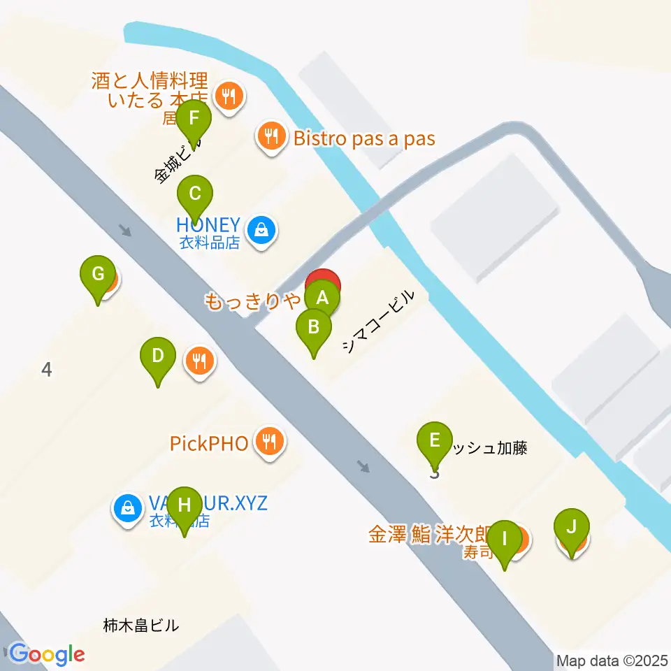 金沢もっきりや周辺のファミレス・ファーストフード一覧地図