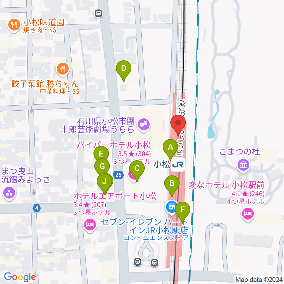 小松市民交流プラザ The MAT'S周辺のファミレス・ファーストフード一覧地図