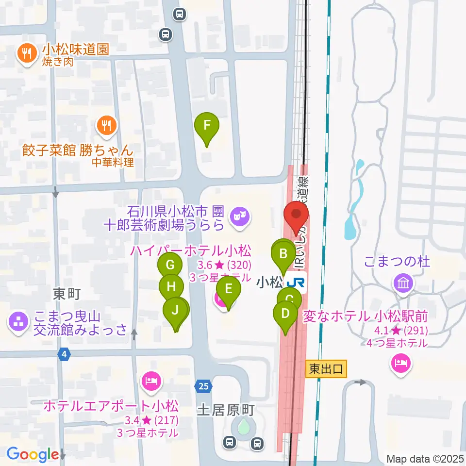 小松市民交流プラザ The MAT'S周辺のファミレス・ファーストフード一覧地図