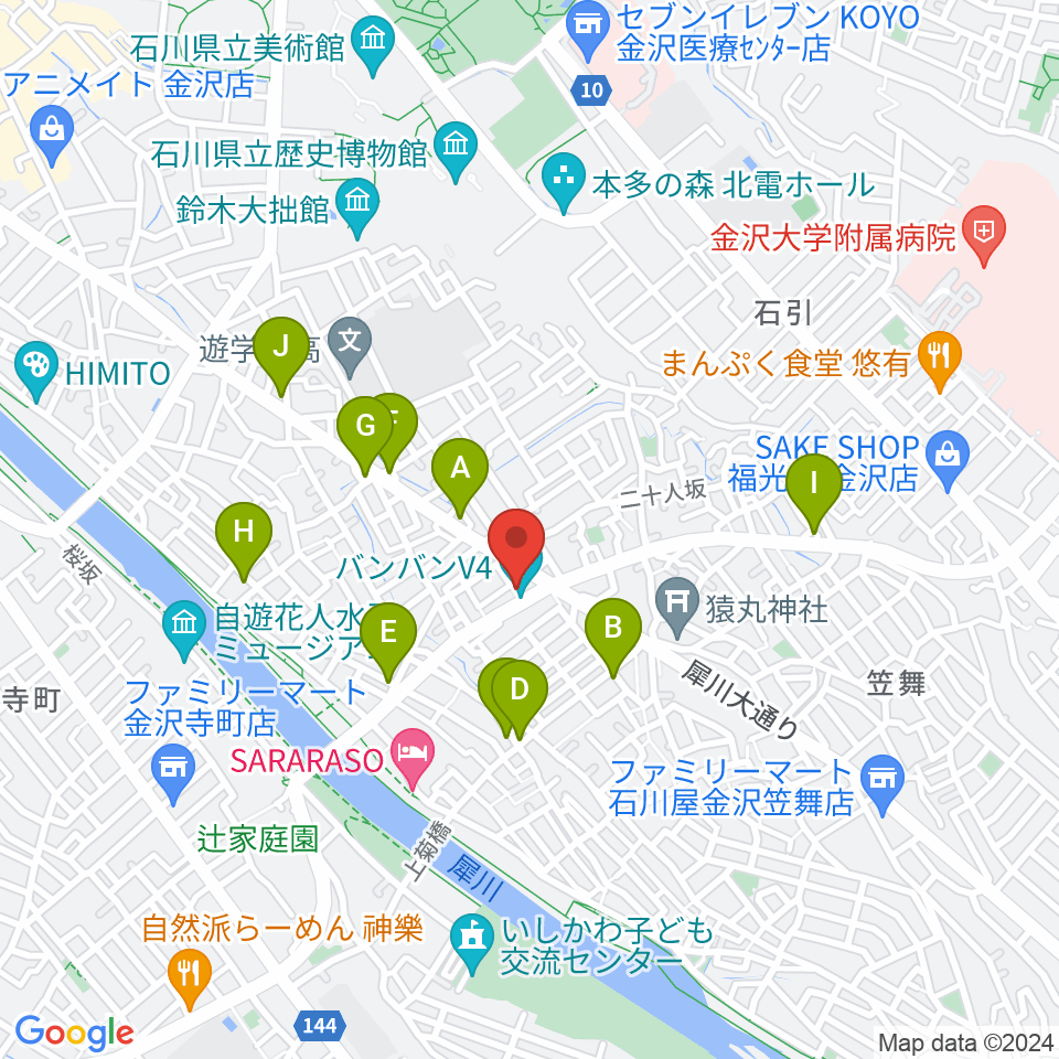 金沢vanvan V4周辺のファミレス・ファーストフード一覧地図