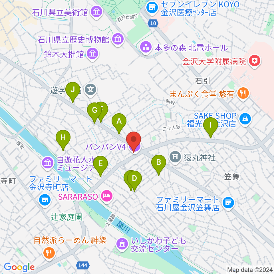 金沢vanvan V4周辺のファミレス・ファーストフード一覧地図