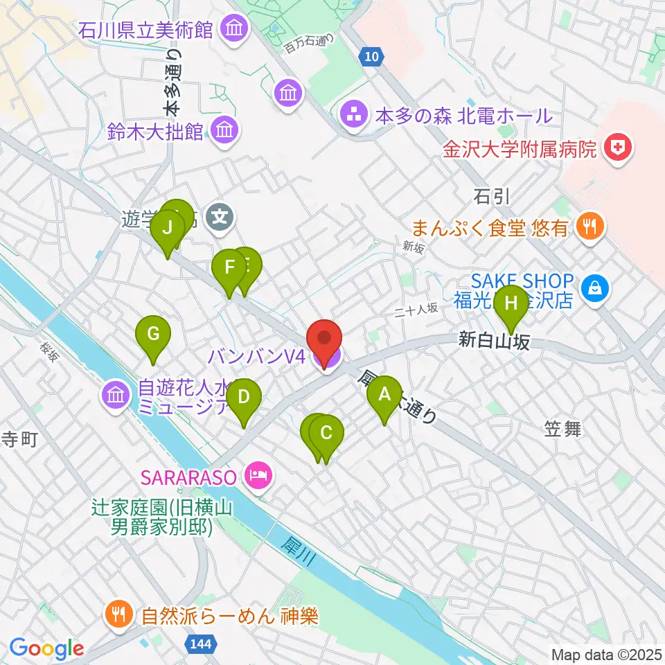 金沢vanvan V4周辺のファミレス・ファーストフード一覧地図