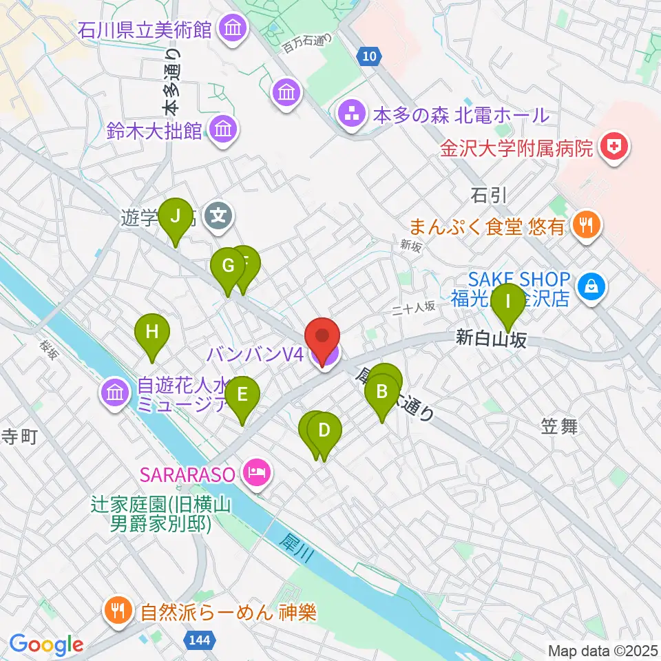 金沢vanvan V4周辺のファミレス・ファーストフード一覧地図