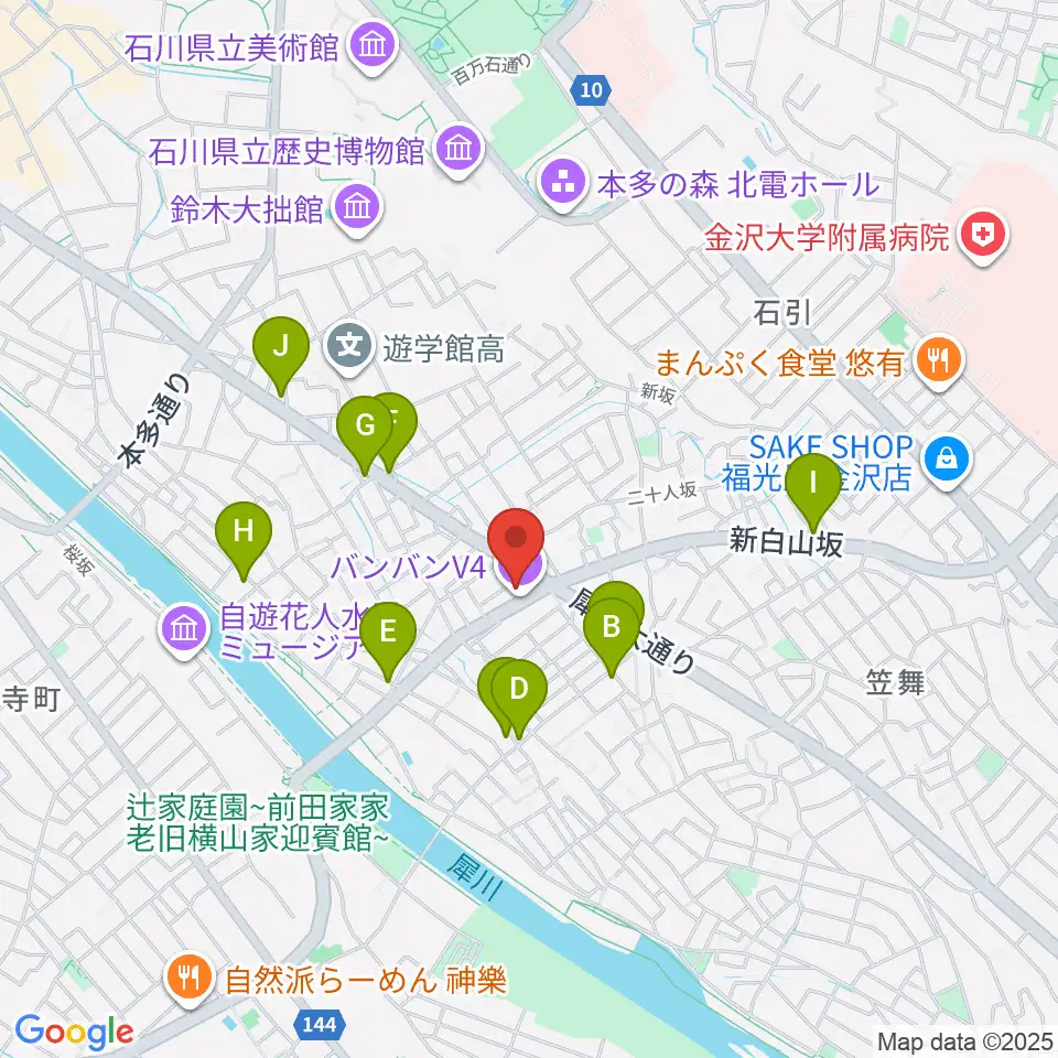 金沢vanvan V4周辺のファミレス・ファーストフード一覧地図