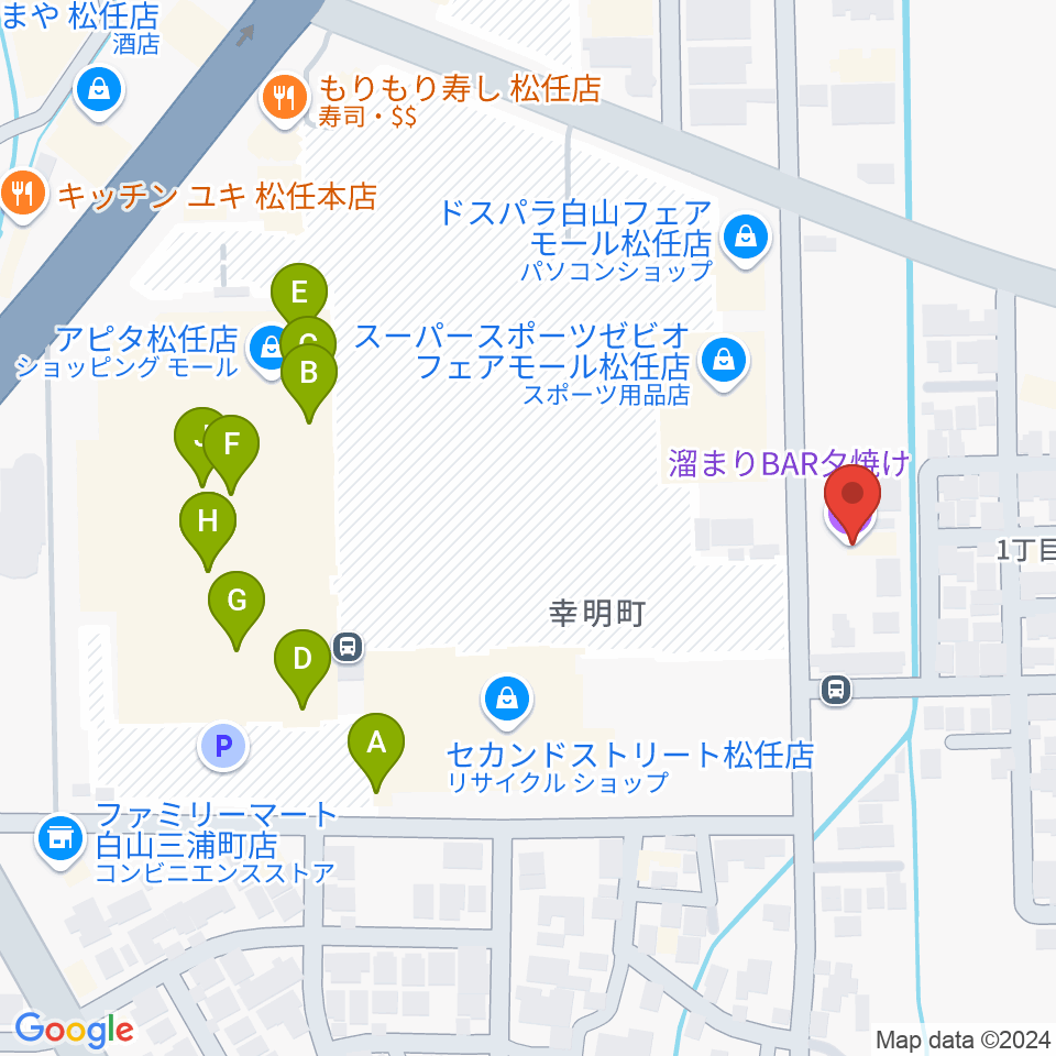 ライブスポット夕焼け周辺のファミレス・ファーストフード一覧地図