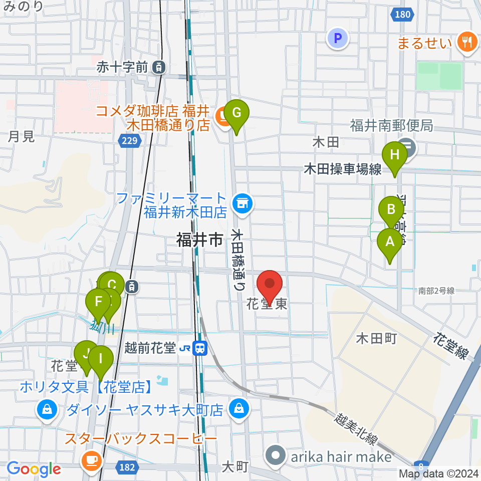 福井CHOP周辺のファミレス・ファーストフード一覧地図