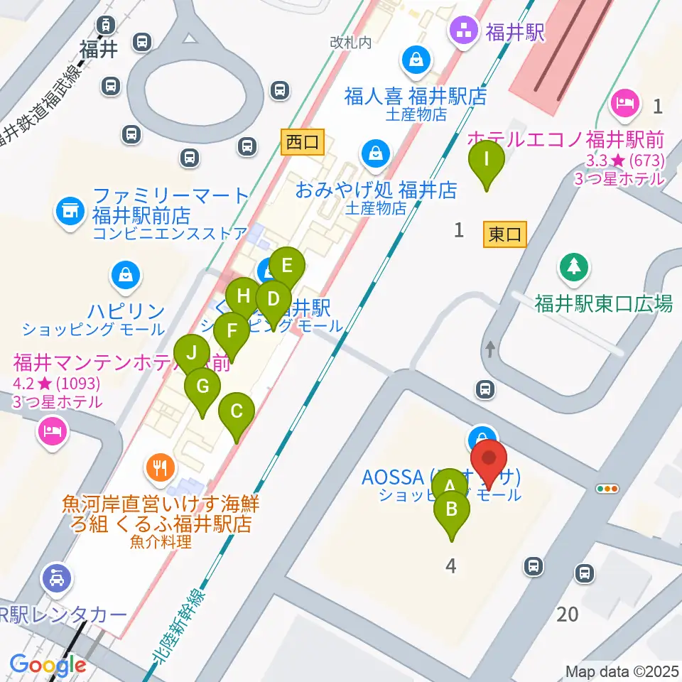 福井県県民ホール周辺のファミレス・ファーストフード一覧地図