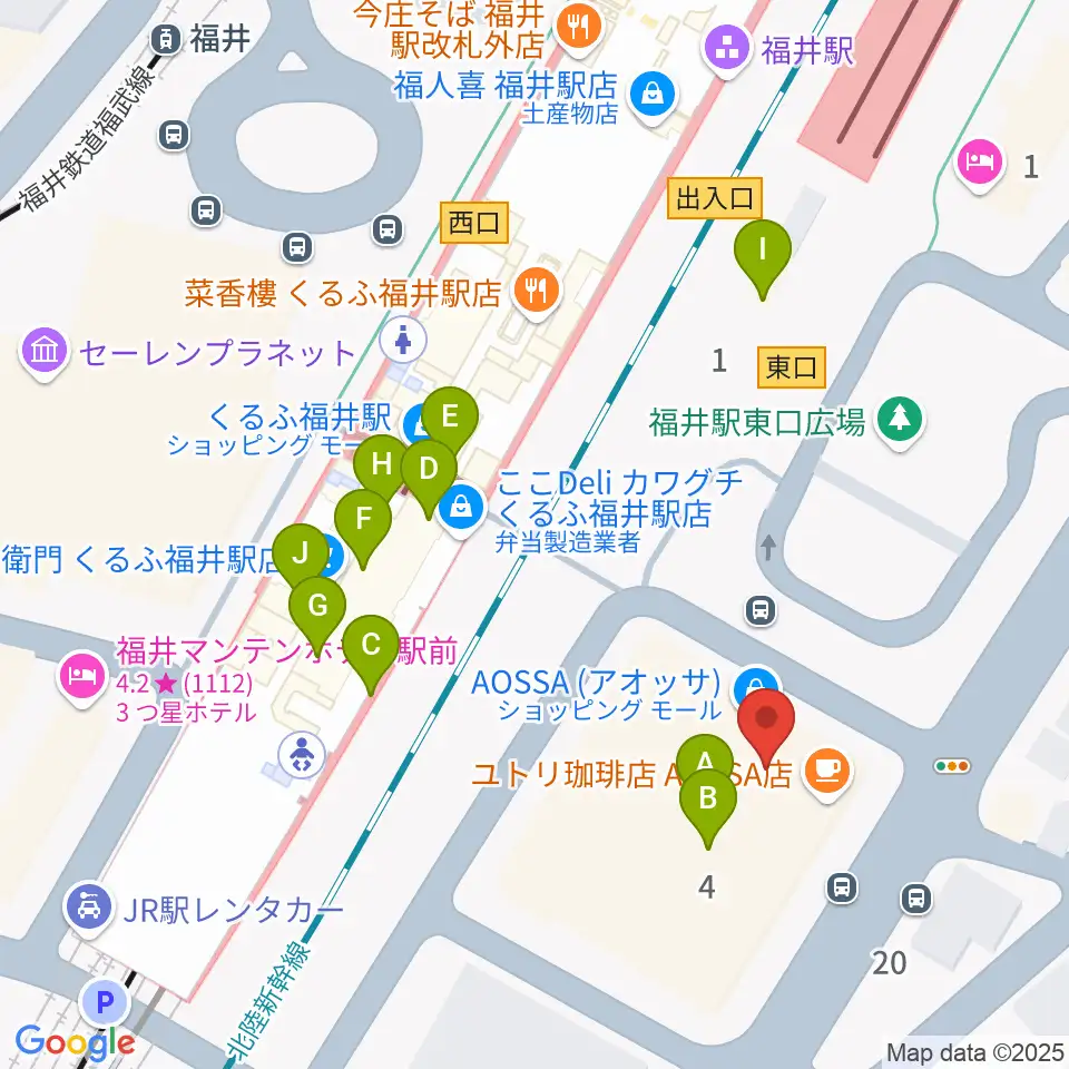 福井県県民ホール周辺のファミレス・ファーストフード一覧地図