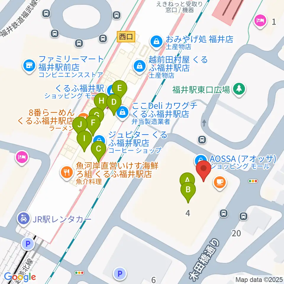 福井県県民ホール周辺のファミレス・ファーストフード一覧地図