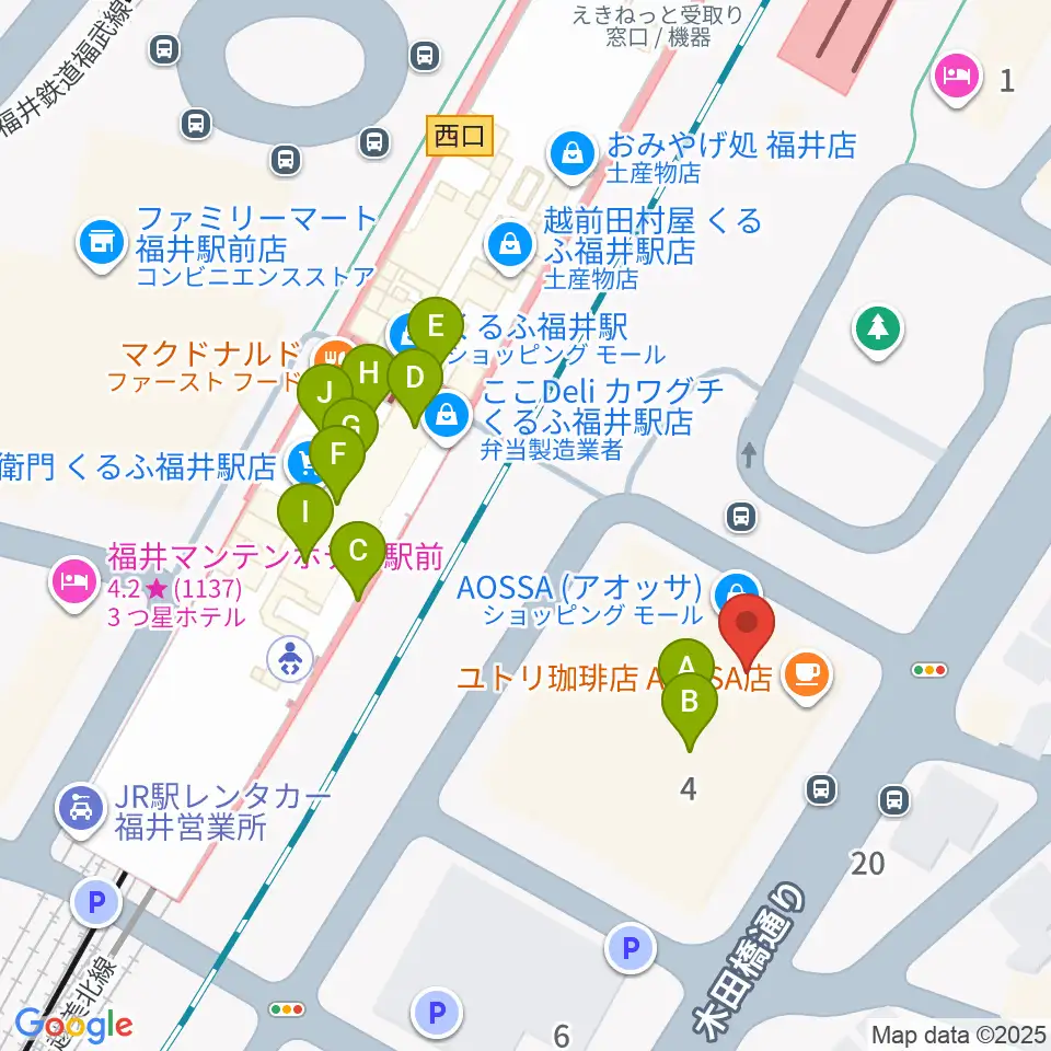 福井県県民ホール周辺のファミレス・ファーストフード一覧地図