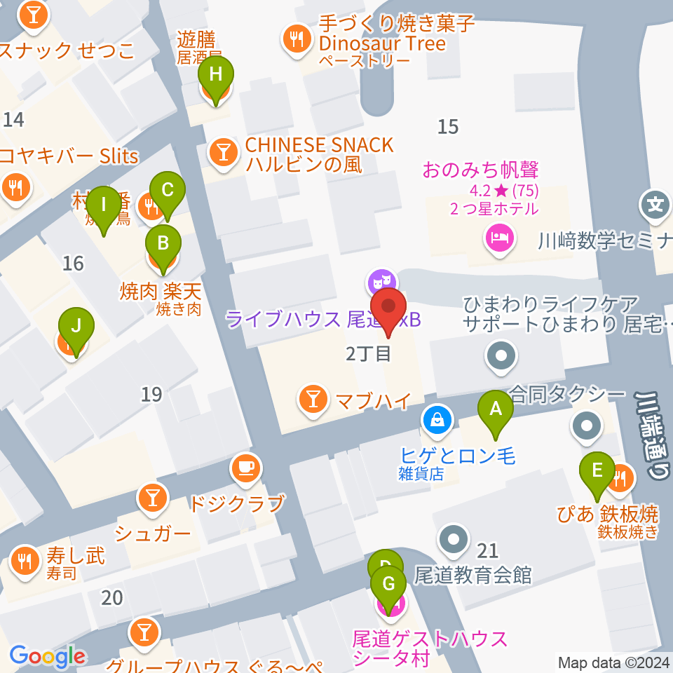 尾道B×B周辺のファミレス・ファーストフード一覧地図