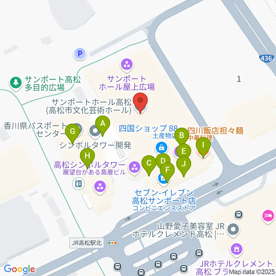 サンポートホール高松周辺のファミレス・ファーストフード一覧地図