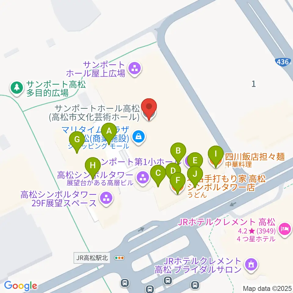 サンポートホール高松周辺のファミレス・ファーストフード一覧地図