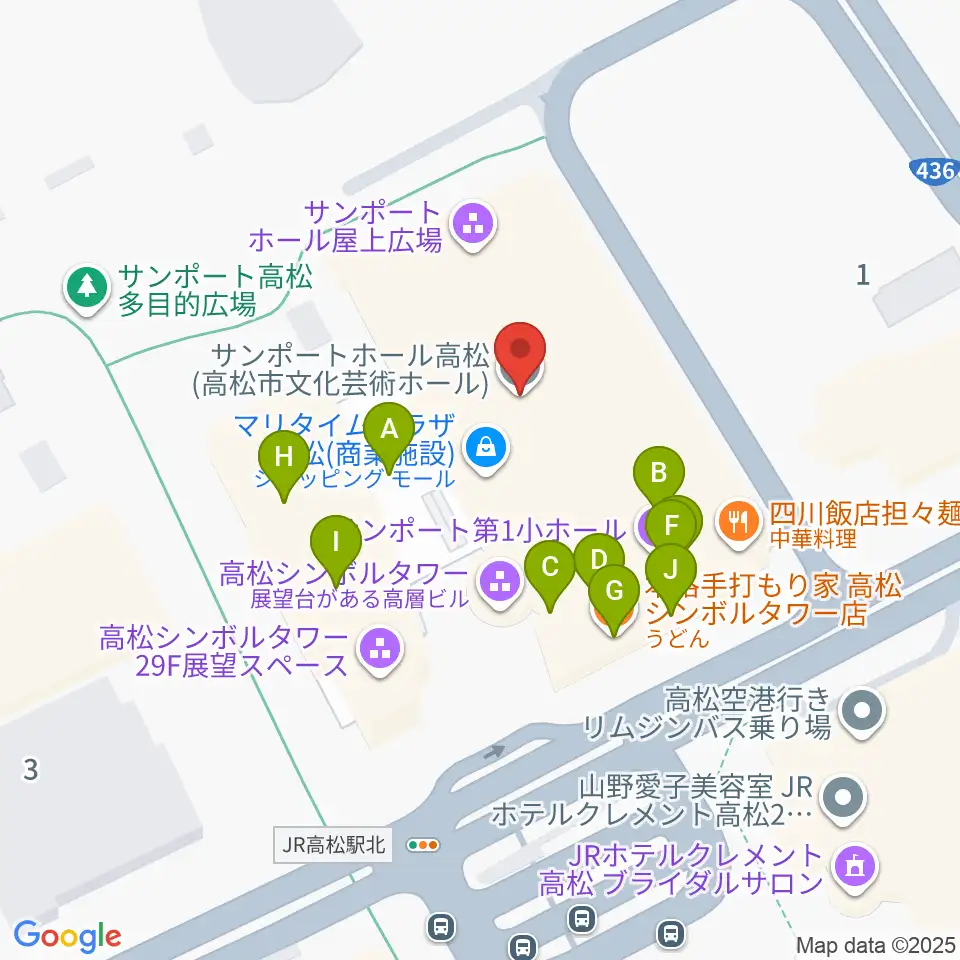 サンポートホール高松周辺のファミレス・ファーストフード一覧地図