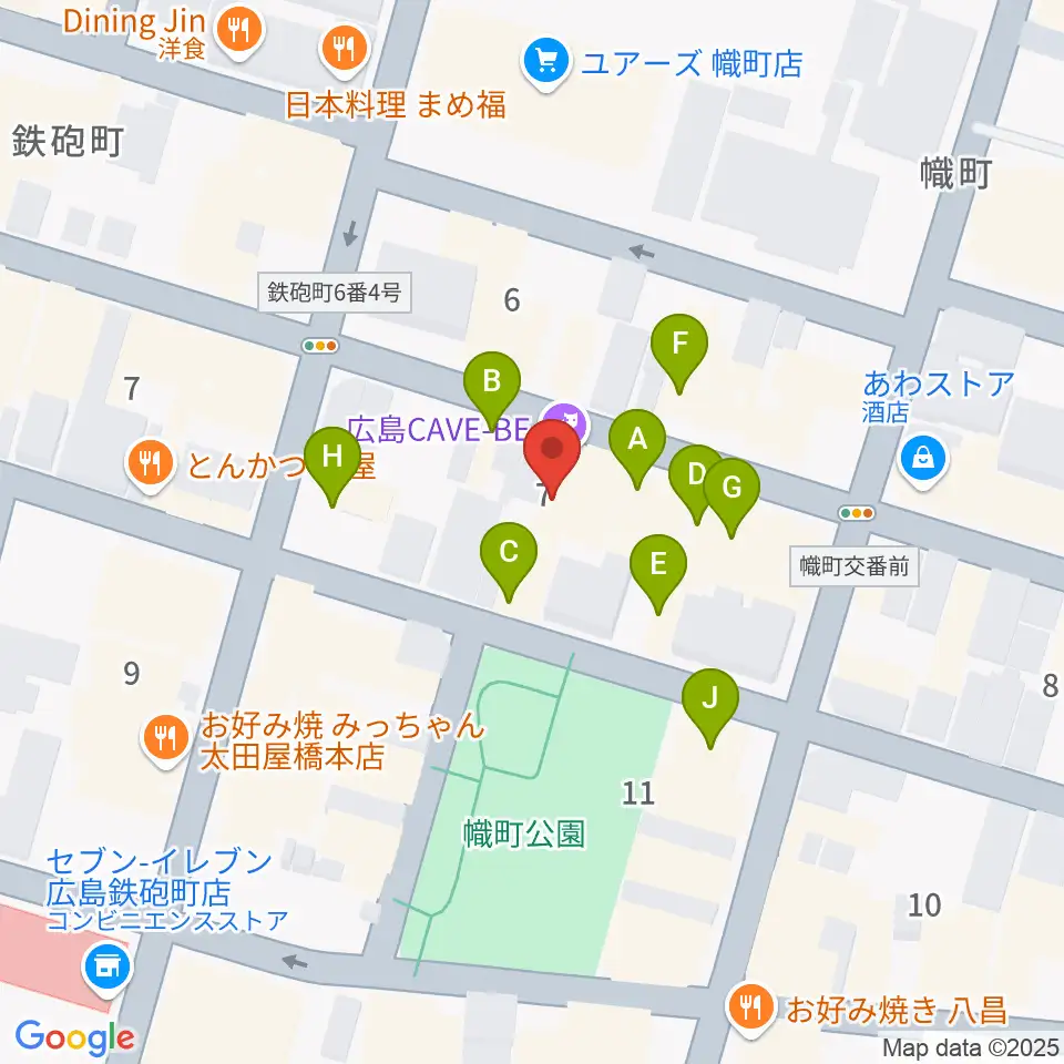 広島CAVE-BE周辺のファミレス・ファーストフード一覧地図