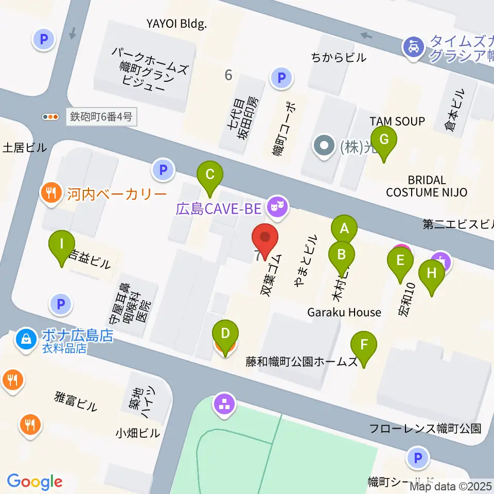 広島CAVE-BE周辺のファミレス・ファーストフード一覧地図