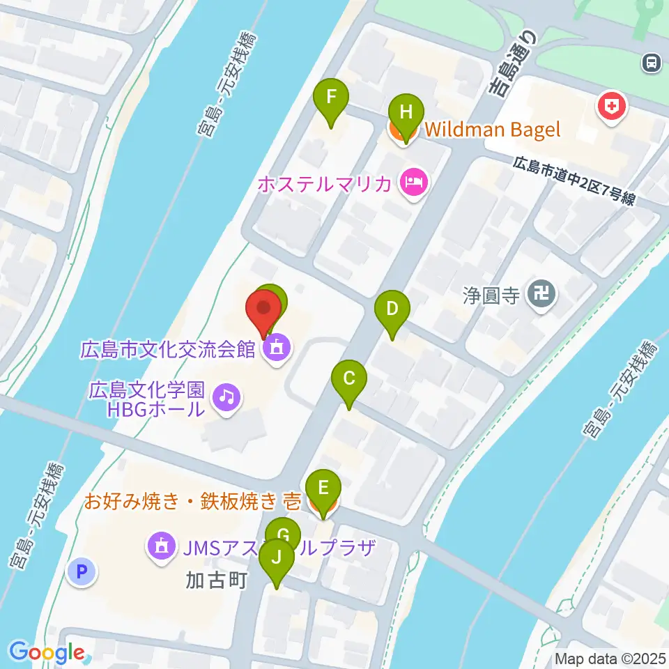 広島文化学園HBGホール周辺のファミレス・ファーストフード一覧地図
