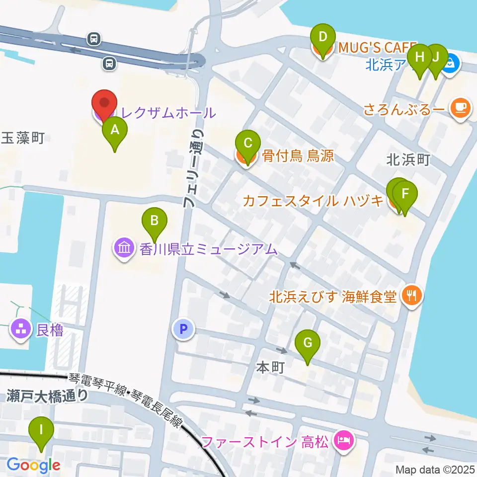 レクザムホール周辺のファミレス・ファーストフード一覧地図