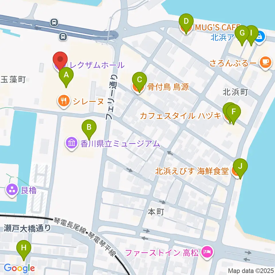レクザムホール周辺のファミレス・ファーストフード一覧地図