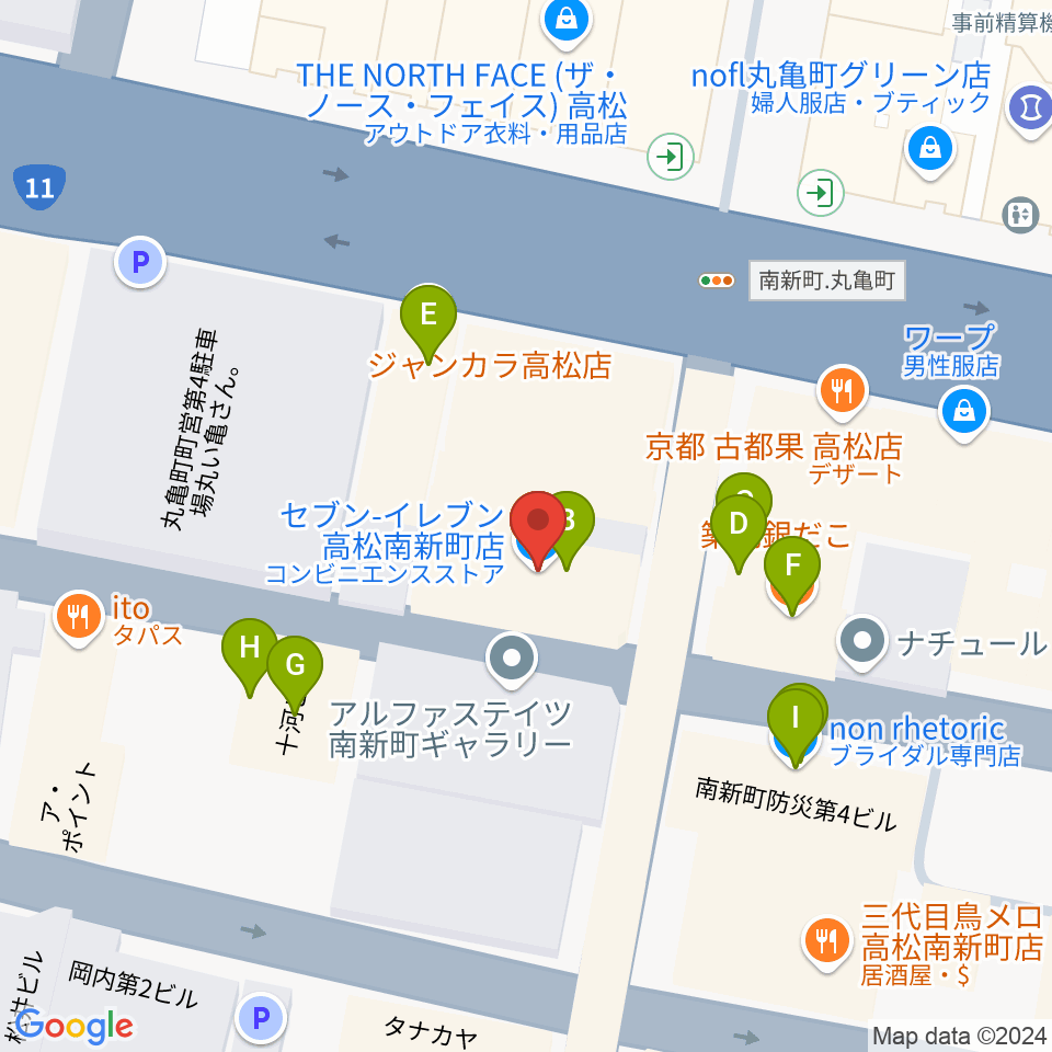 高松DIME周辺のファミレス・ファーストフード一覧地図