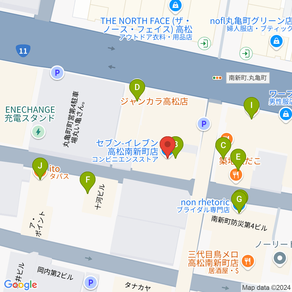 高松DIME周辺のファミレス・ファーストフード一覧地図