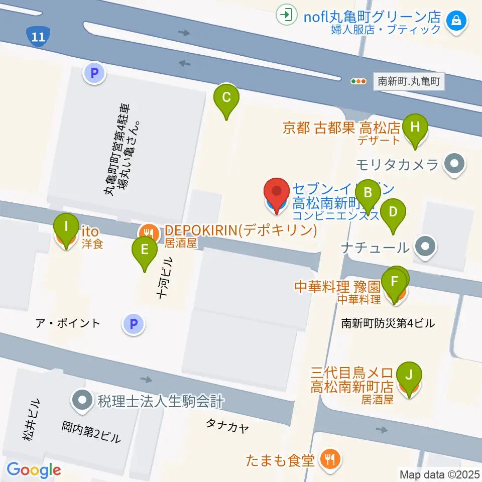 高松DIME周辺のファミレス・ファーストフード一覧地図