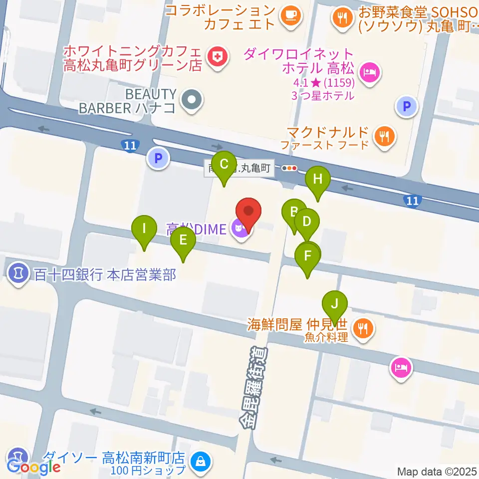 高松DIME周辺のファミレス・ファーストフード一覧地図