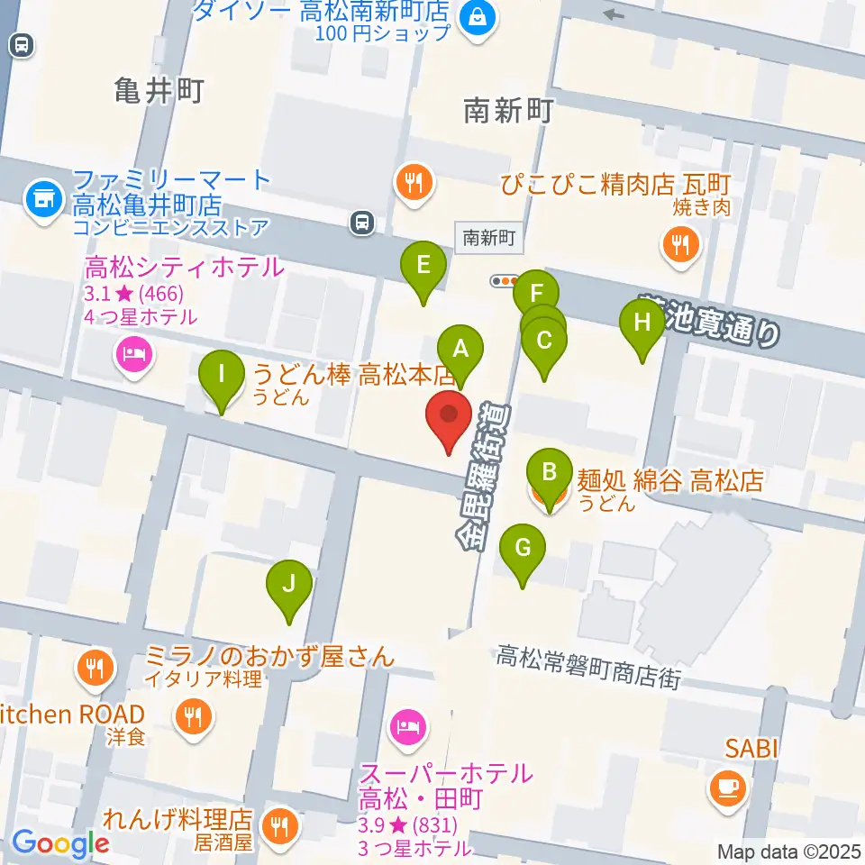 高松オリーブホール周辺のファミレス・ファーストフード一覧地図