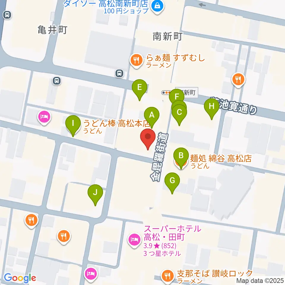 高松オリーブホール周辺のファミレス・ファーストフード一覧地図
