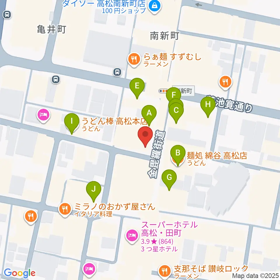 高松オリーブホール周辺のファミレス・ファーストフード一覧地図