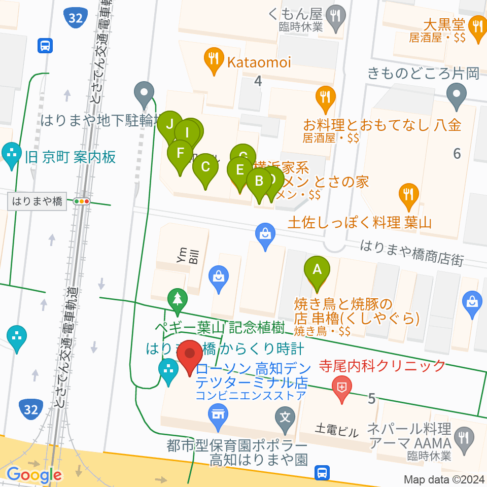 高知クロスポイント周辺のファミレス・ファーストフード一覧地図