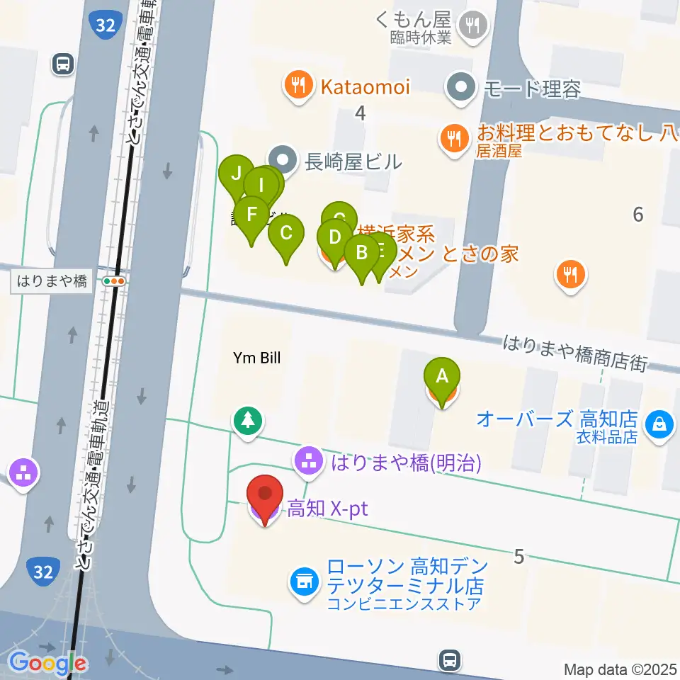 高知クロスポイント周辺のファミレス・ファーストフード一覧地図