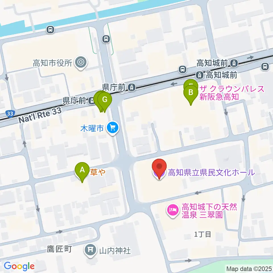 新来島高知重工ホール周辺のファミレス・ファーストフード一覧地図