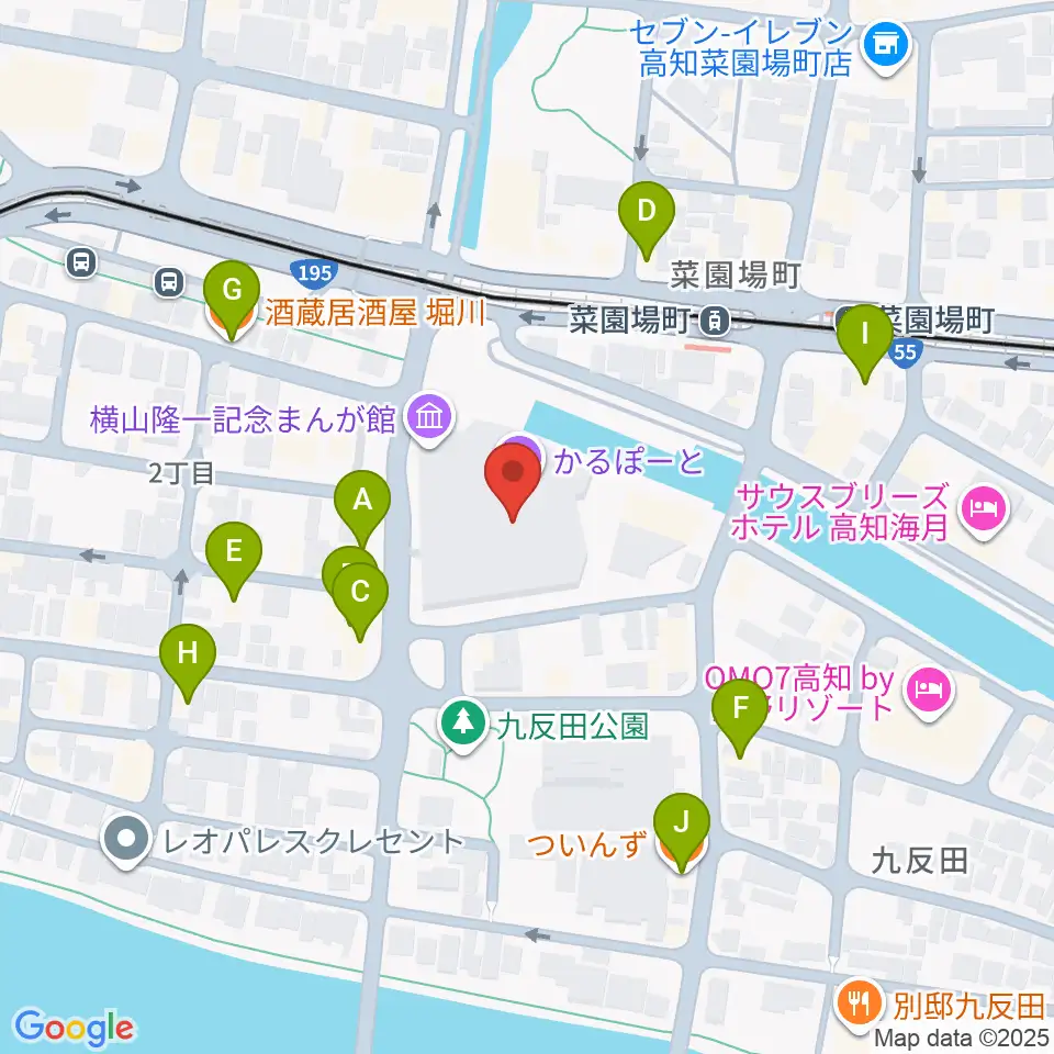 高知市文化プラザ かるぽーと周辺のファミレス・ファーストフード一覧地図