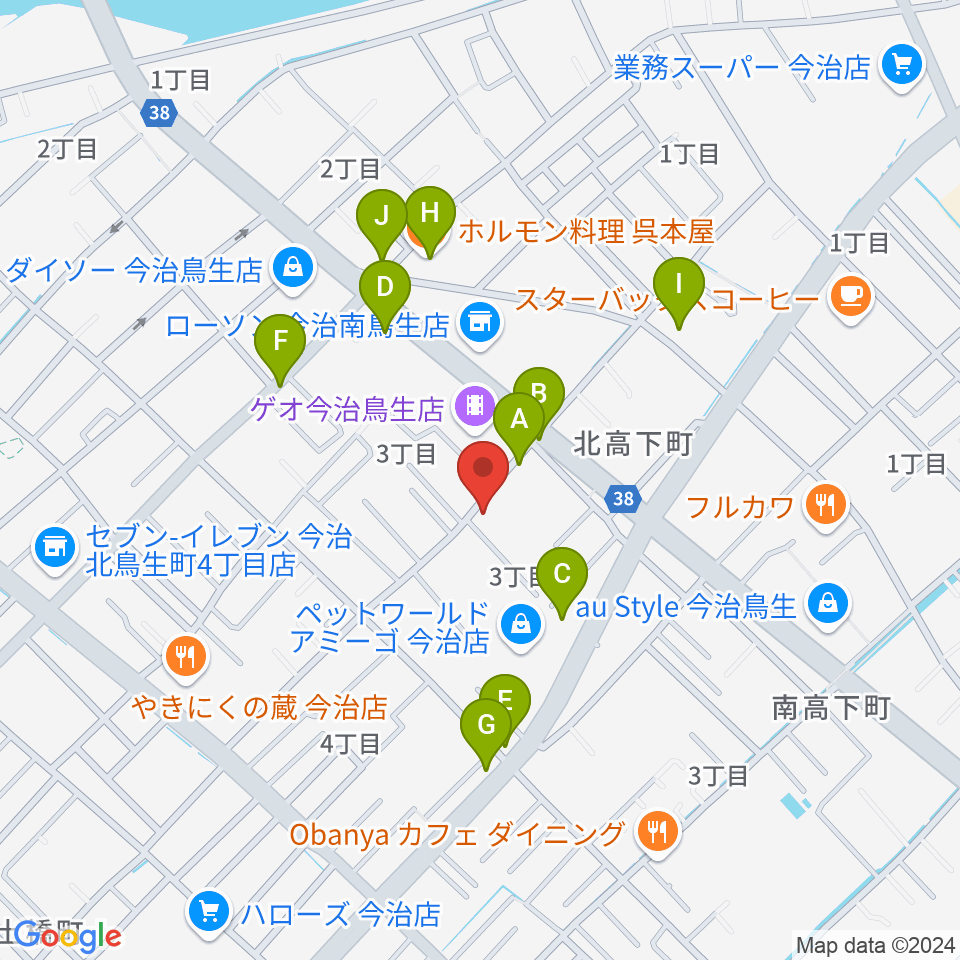 今治ジャムサウンズ周辺のファミレス・ファーストフード一覧地図