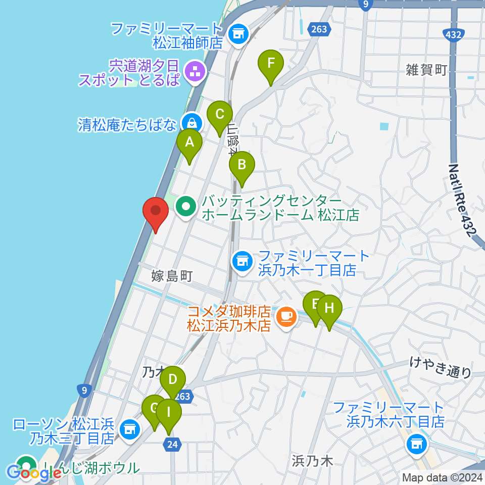 松江アズティックカノーバ周辺のファミレス・ファーストフード一覧地図