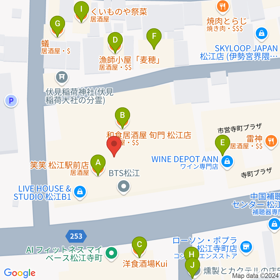 松江B1周辺のファミレス・ファーストフード一覧地図