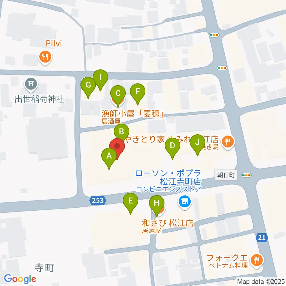 松江B1周辺のファミレス・ファーストフード一覧地図