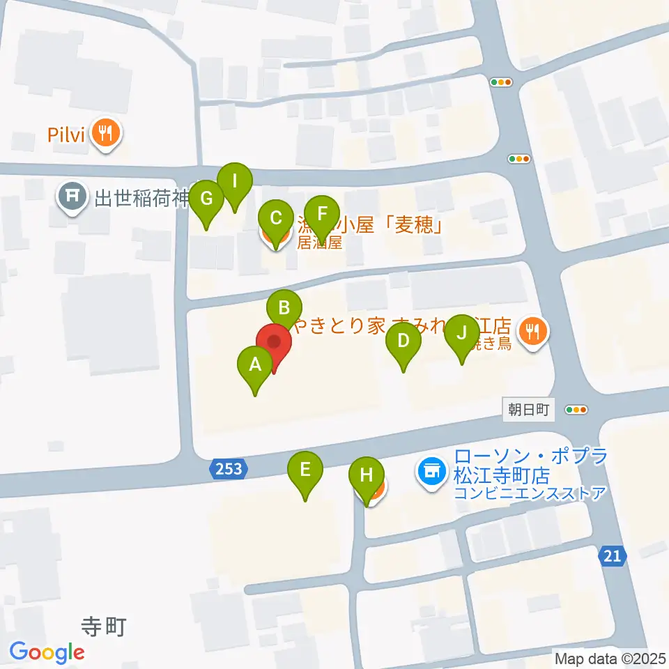 松江B1周辺のファミレス・ファーストフード一覧地図