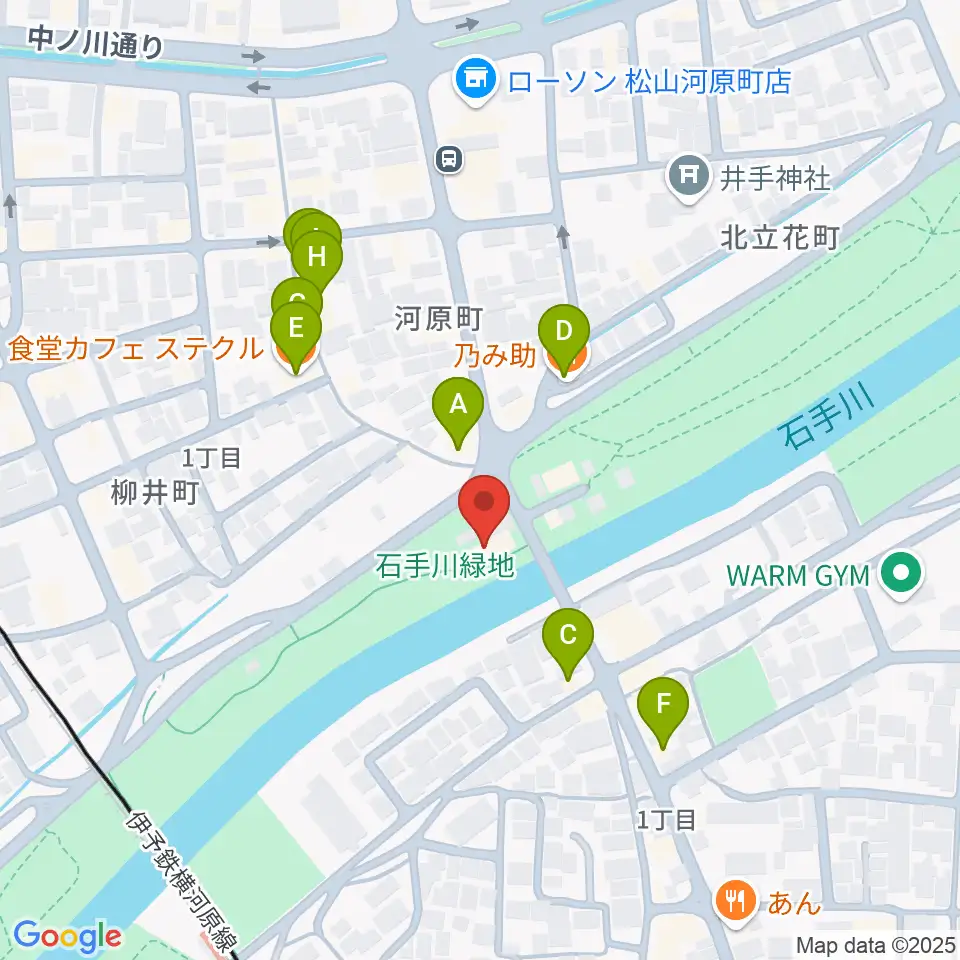 松山サロンキティ周辺のファミレス・ファーストフード一覧地図