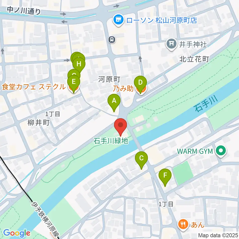 松山サロンキティ周辺のファミレス・ファーストフード一覧地図