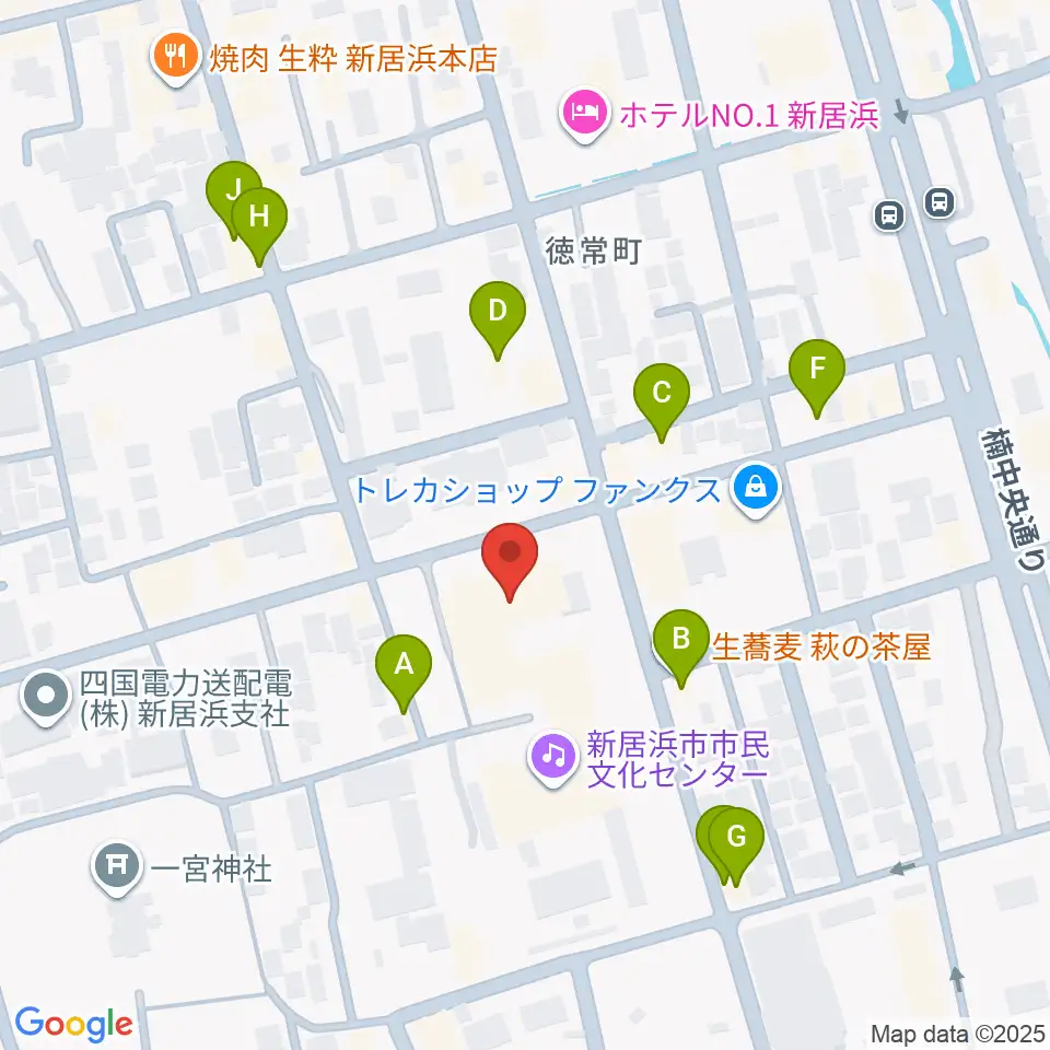 新居浜市市民文化センター周辺のファミレス・ファーストフード一覧地図