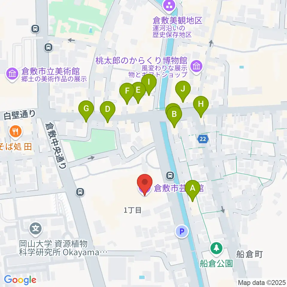 倉敷市芸文館周辺のファミレス・ファーストフード一覧地図