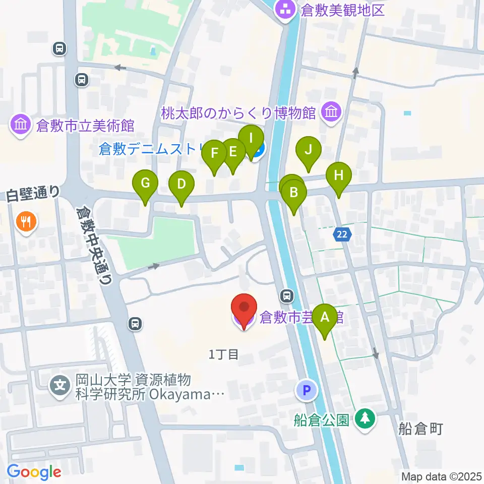 倉敷市芸文館周辺のファミレス・ファーストフード一覧地図