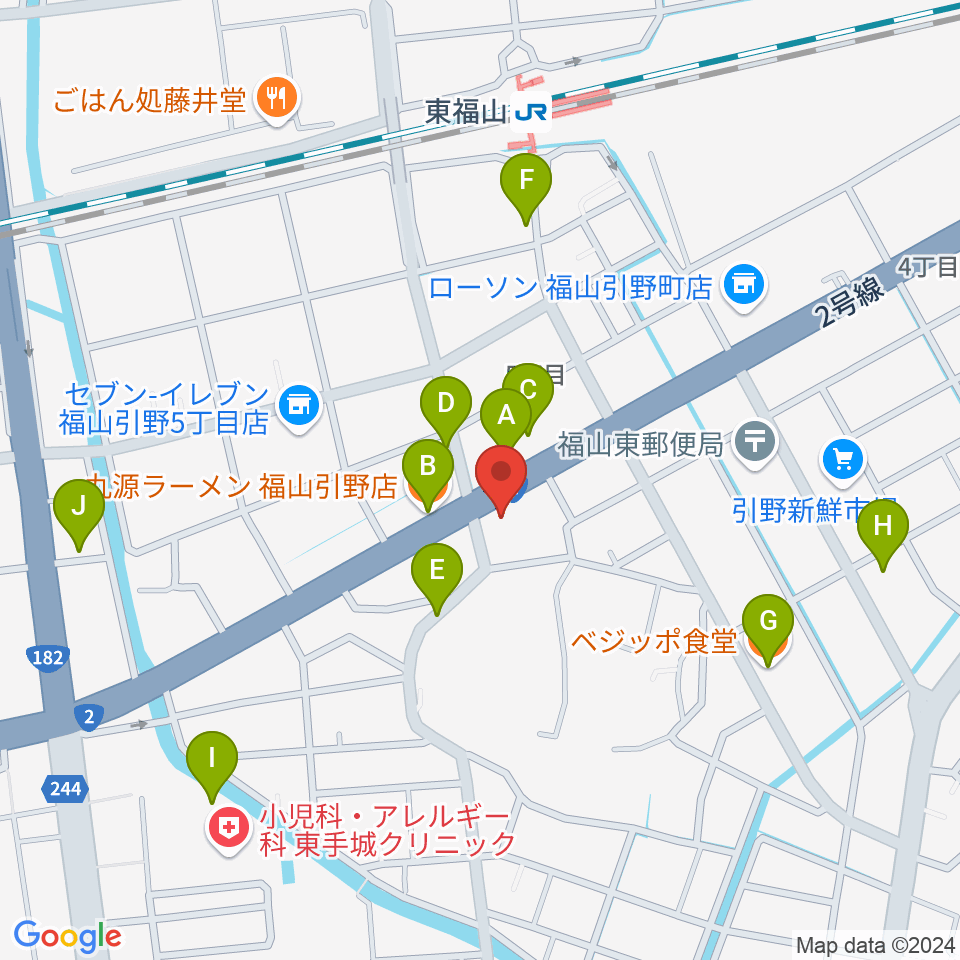 福山MUSIC FACTORY周辺のファミレス・ファーストフード一覧地図