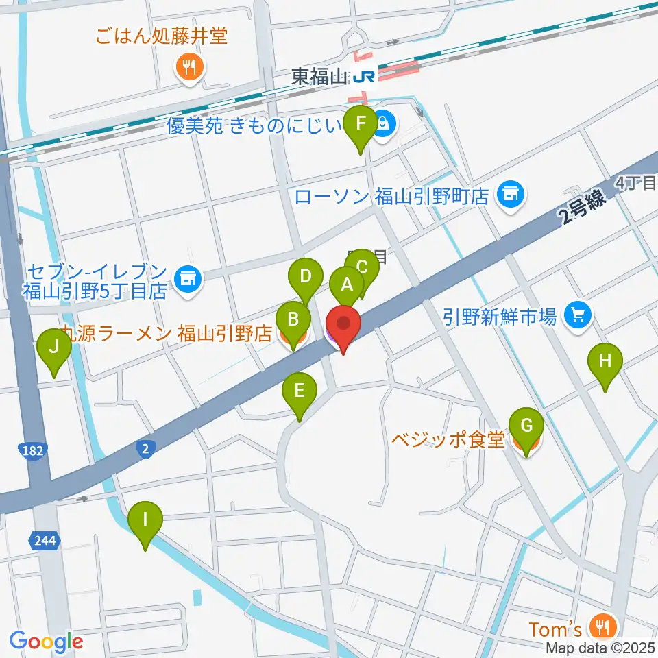 福山MUSIC FACTORY周辺のファミレス・ファーストフード一覧地図