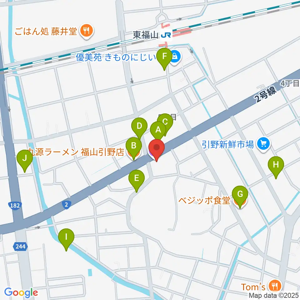 福山MUSIC FACTORY周辺のファミレス・ファーストフード一覧地図