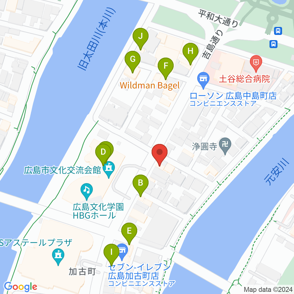 広島OTIS! オーティス周辺のファミレス・ファーストフード一覧地図