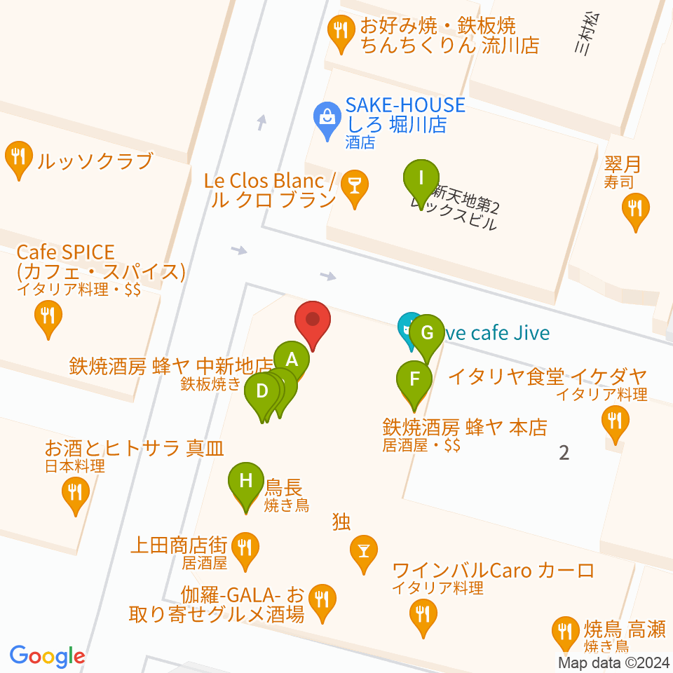 広島LIVE Cafe' Jive周辺のファミレス・ファーストフード一覧地図