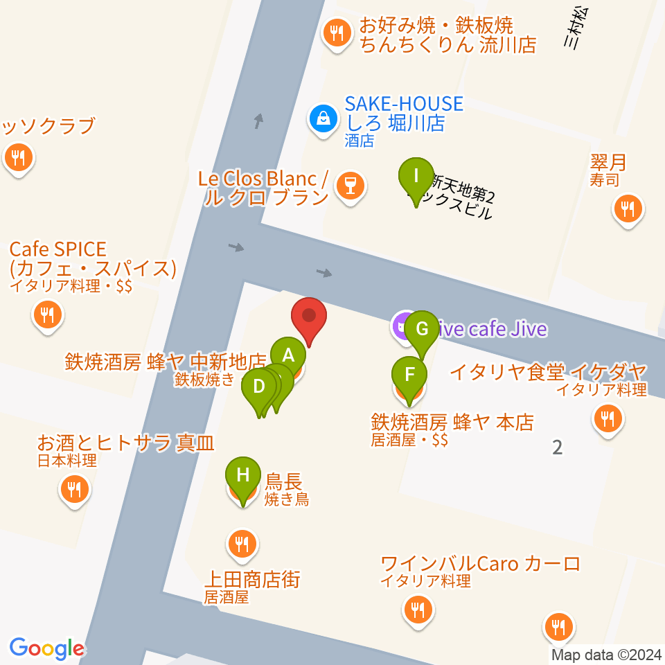 広島LIVE Cafe' Jive周辺のファミレス・ファーストフード一覧地図